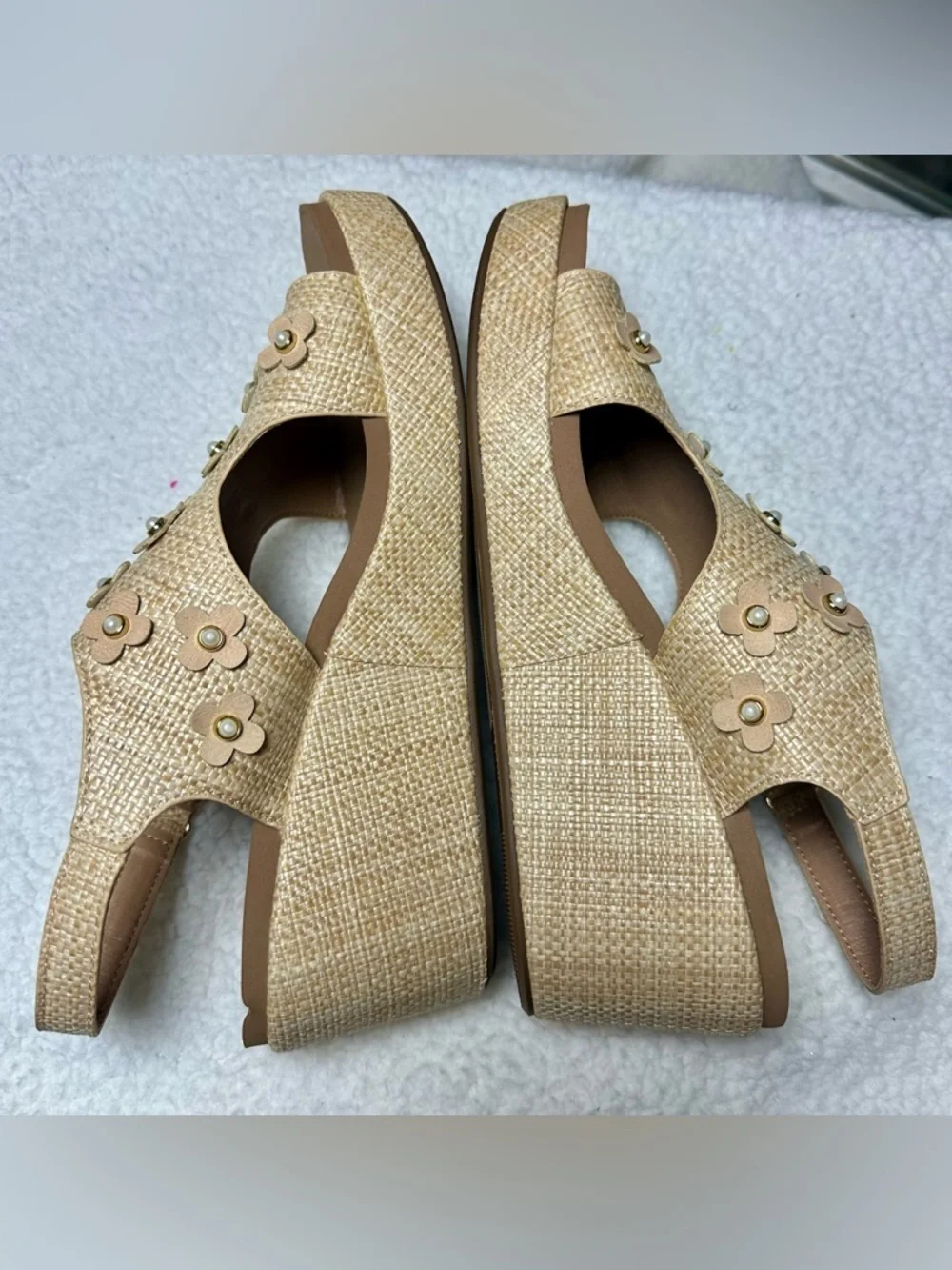 Corkys Women's Carley Raffia Floral Slingback Wedge Sandal size 11